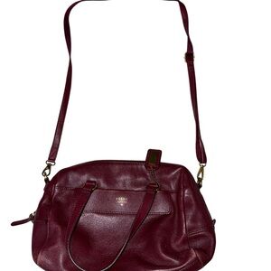 Fossil Women's Deep Red Burgundy Crossbody Satchel Purse